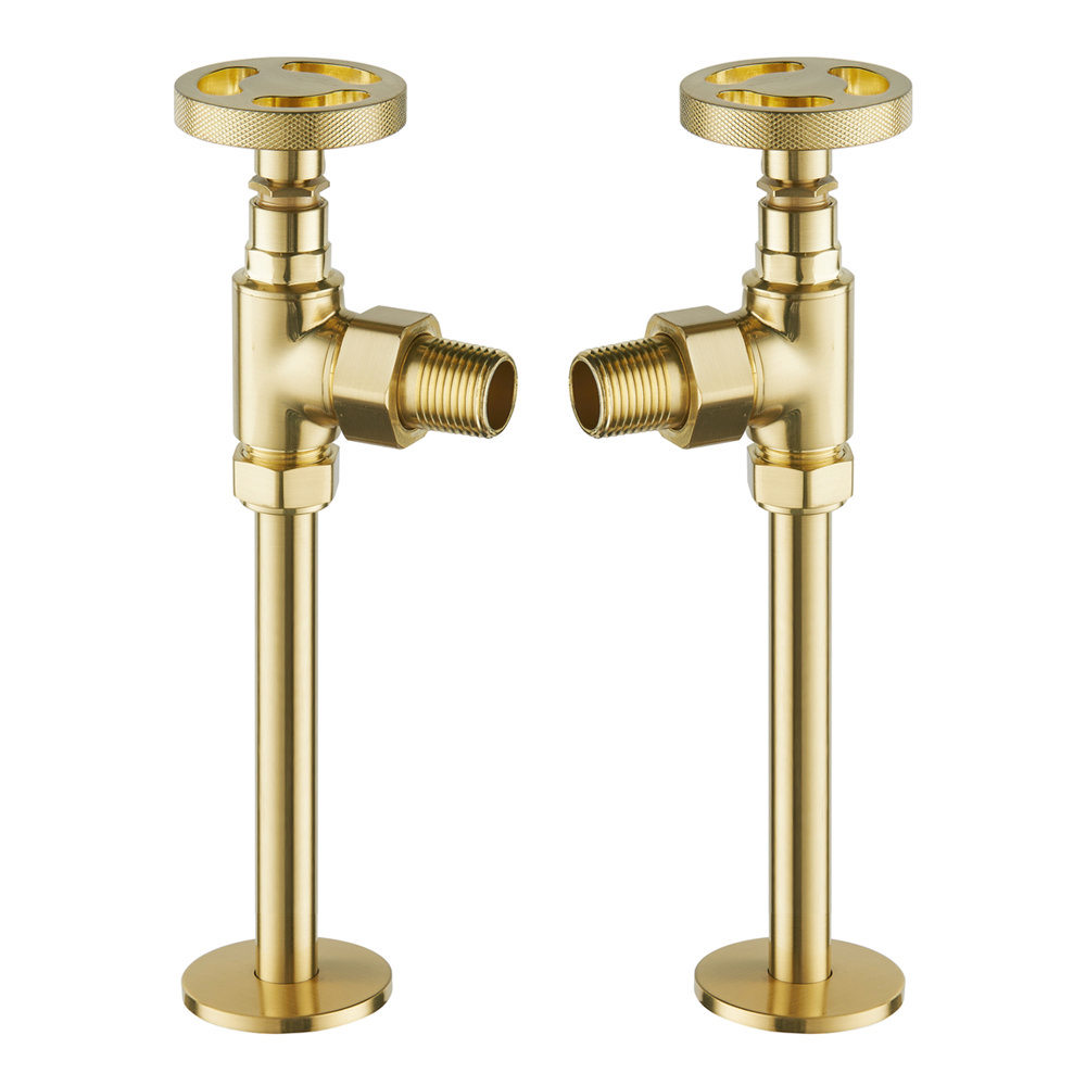 Arezzo Brushed Brass Industrial Style Angled Radiator Valves