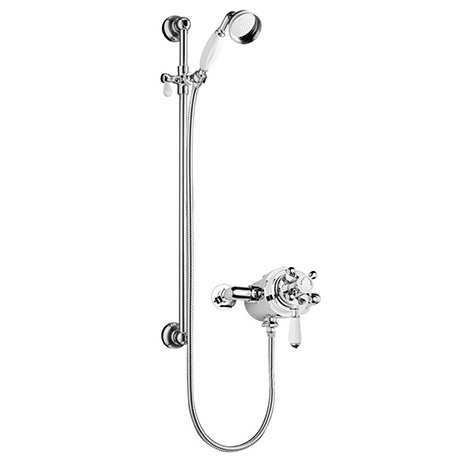 Nuie Traditional Dual Exposed Thermostatic Shower Valve + Slider Rail Kit