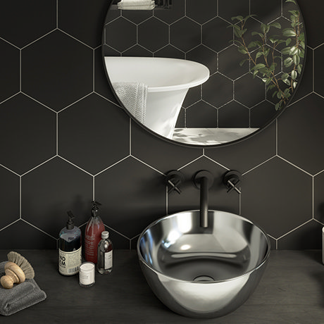 Hexagonal Bathroom Floor Wall Tiles, Black Matt Hexagon Floor Tiles