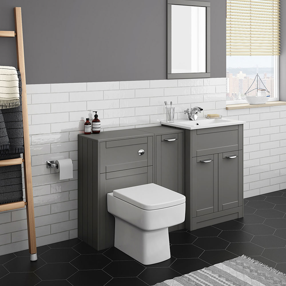 Keswick Grey Sink Vanity Unit, Storage Unit + Toilet Package