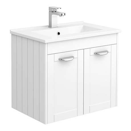 Keswick White 620mm Traditional Wall, Bathroom Sink Vanity Unit White