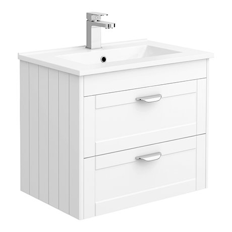 Keswick White 620mm Traditional Wall Hung 2 Drawer Vanity Unit