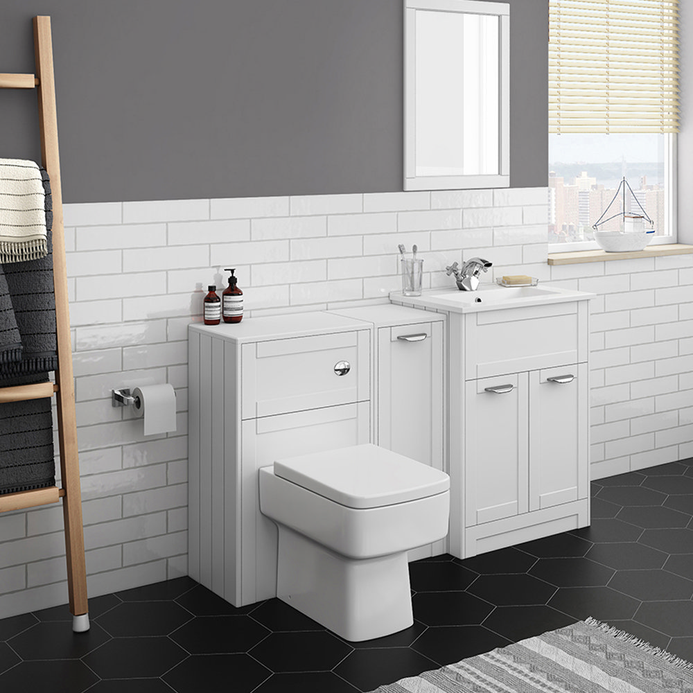 Keswick White Sink Vanity Unit, Storage Unit + Toilet Package