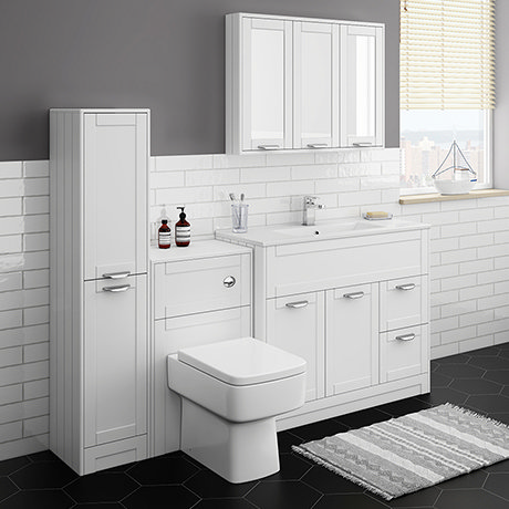 Keswick White 1015mm Sink Vanity Unit, Tall Boy + Toilet Package