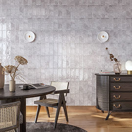 Kenley Grey Gloss Chevron Effect Wall Tiles - 100 x 300mm
