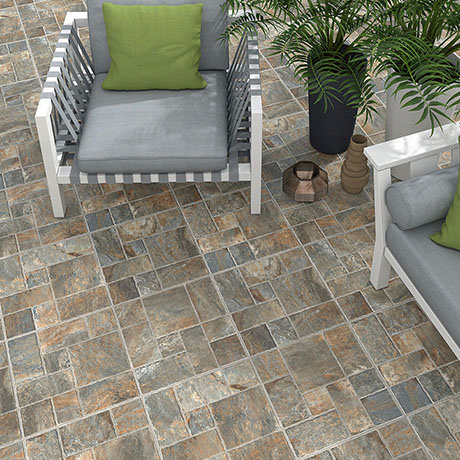 Kochi Brown/Grey Stone Effect Floor Tiles - 450 x 450mm