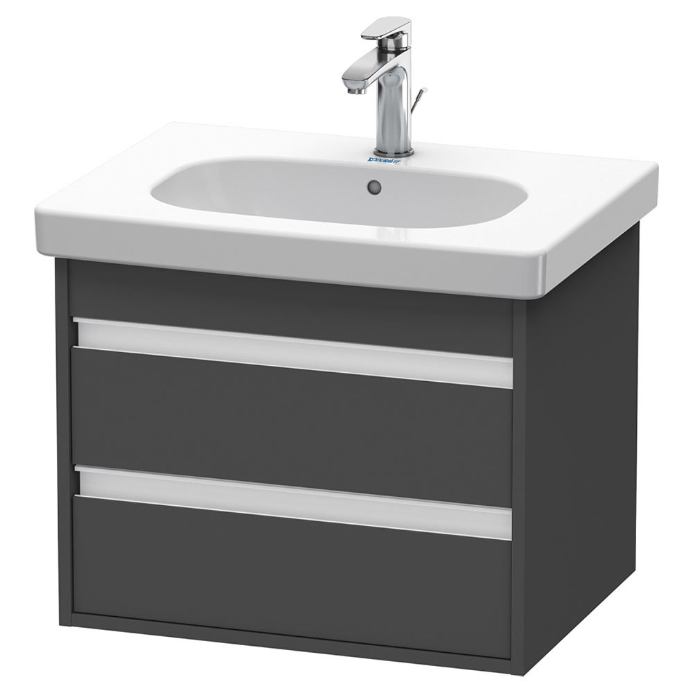 Duravit Ketho 600mm 2-Drawer Wall Mounted Vanity Unit with D-Code Basin - Graphite Matt