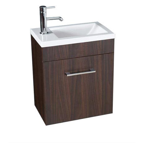 Kobe Cloakroom Wall Mounted Unit With, Walnut Wall Hung Cloakroom Vanity Unit