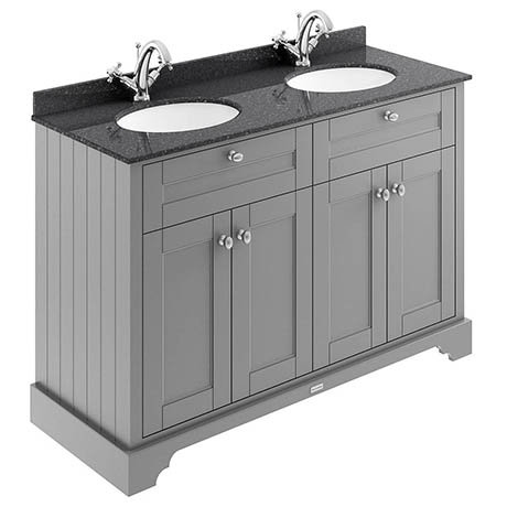 Old London 1200mm Cabinet & Double Bowl Black Marble Top - Storm Grey