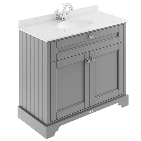 Old London 1000mm Cabinet & Single Bowl White Marble Top - Storm Grey