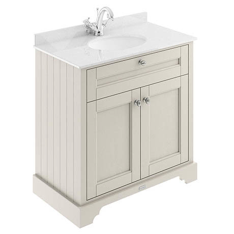 Old London 800mm Cabinet Single Bowl White Marble Top