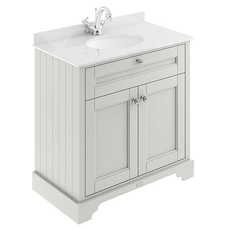 Old London 800mm Cabinet & Single Bowl White Marble Top - Timeless Sand