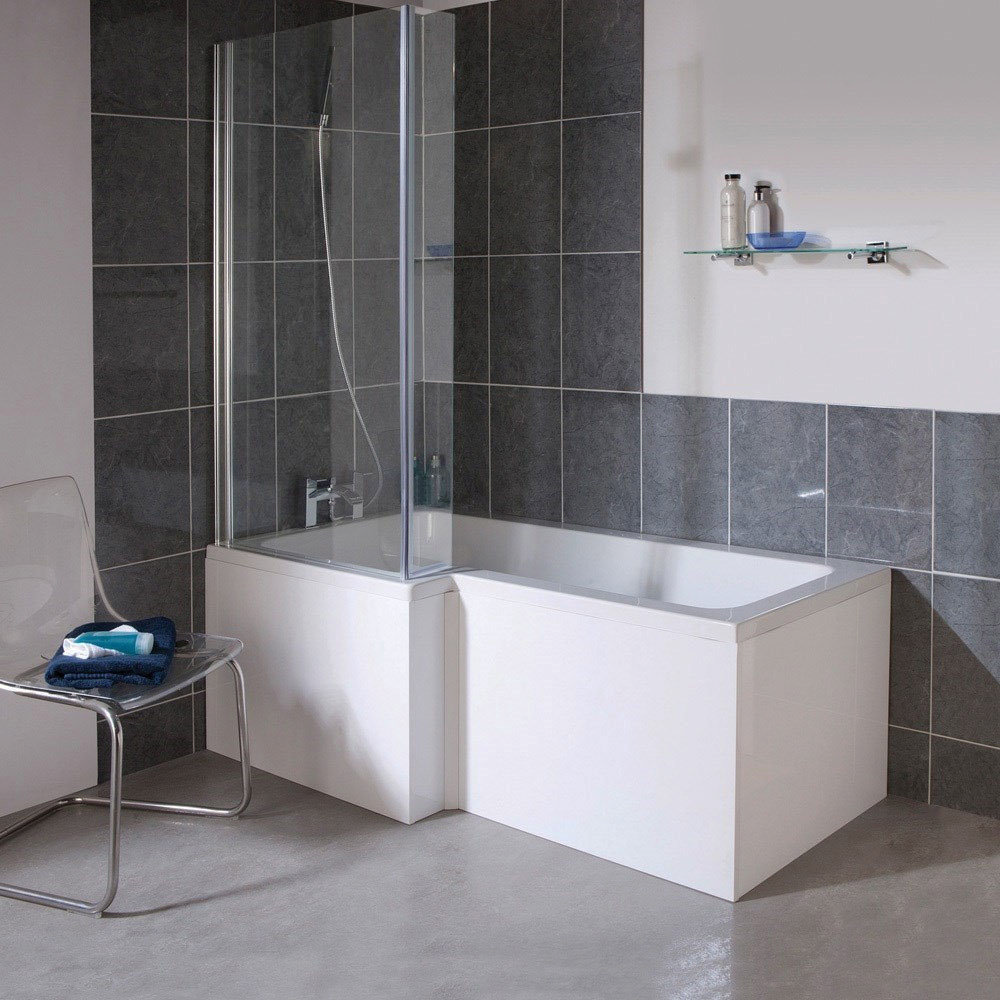 Shower Screen with MDF Front & End Panel Bathroom Bathtub Elena 1700 x 700 Designer Straight Double Ended Bath 