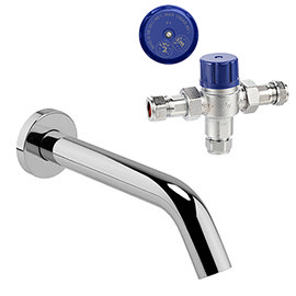 Milton Chrome Curved Wall Mounted Sensor Mixer Tap (inc. Thermostatic Mixing Valve TMV2+3 Approved)