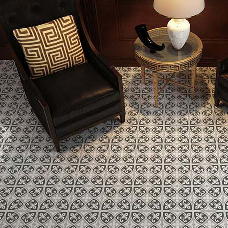 Marbury Grey Patterned Floor Tiles - 450 x 450mm