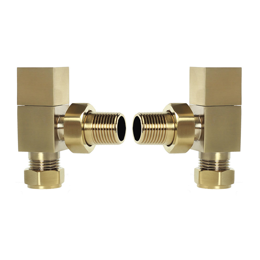 Arezzo Square Angled Brushed Brass Radiator Valves Victorian Plumbing