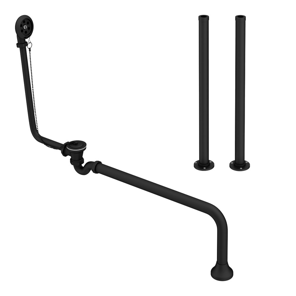 Traditional Matt Black Roll Top Bath Waste w. Fixed Height Bath Tap