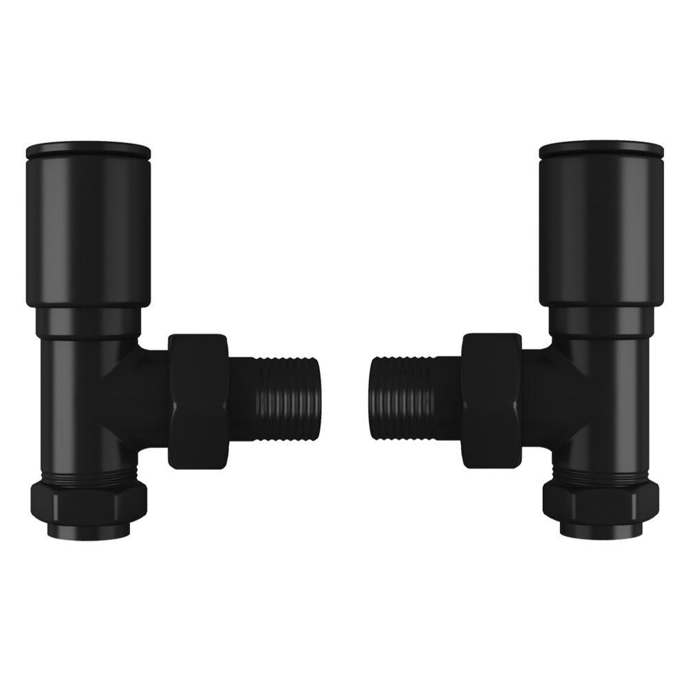 Modern Angled Radiator Valves - Matt Black | VIctorian Plumbing UK