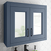 Chatsworth Blue 2-Door Mirror Cabinet - 690mm Wide with Matt Black Handles profile small image view 1 