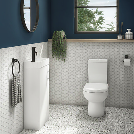 Milan Minimalist Compact Floor Standing Vanity Unit + Knedlington Close Coupled Toilet