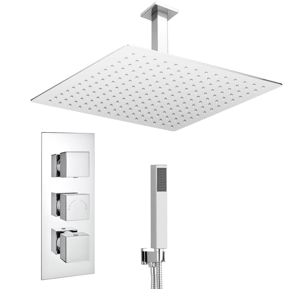 Milan Shower Package (inc. 400x400mm Square Rainfall Shower Head + Wall