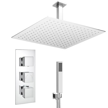Milan Shower Package (Inc. 400x400mm Square Rainfall Shower Head + Wall Mounted Handset)