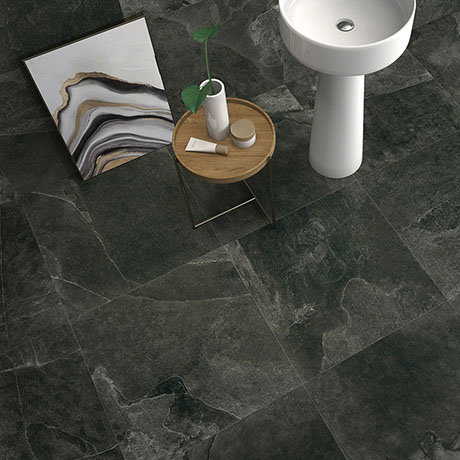 Meloso Anthracite Rectified Stone Effect Wall & Floor Tiles - 600 x 600mm