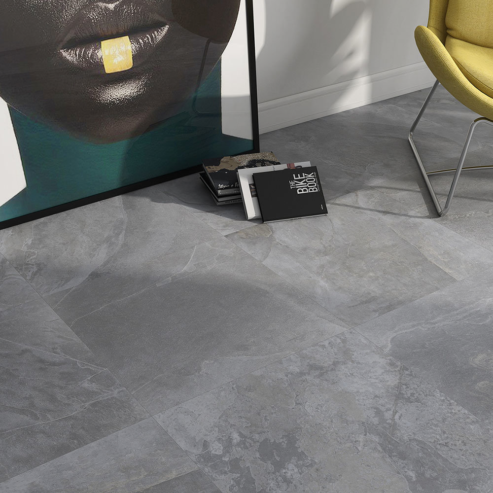 Meloso Grey Stone Effect Wall &amp; Floor Tiles - 600 x 600mm