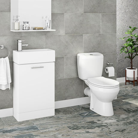 Melbourne Close Coupled Toilet Inc. White Compact Cabinet + Basin Set