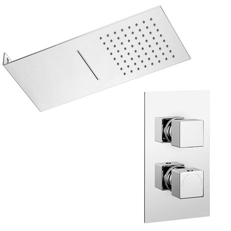 Milan Shower Package with Valve + Flat Dual Fixed Shower Head (Waterfall / Rainfall)