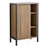 Milan Industrial Matt Black Framed Open Shelf Bathroom Storage Unit - Wood Effect profile small image view 1 