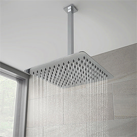 Milan Ultra Thin Square Shower Head with Vertical Arm - 300x300mm