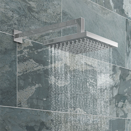 Milan Square Shower Head with Wall Mounted 90 Degree Bend Arm - 200x200mm