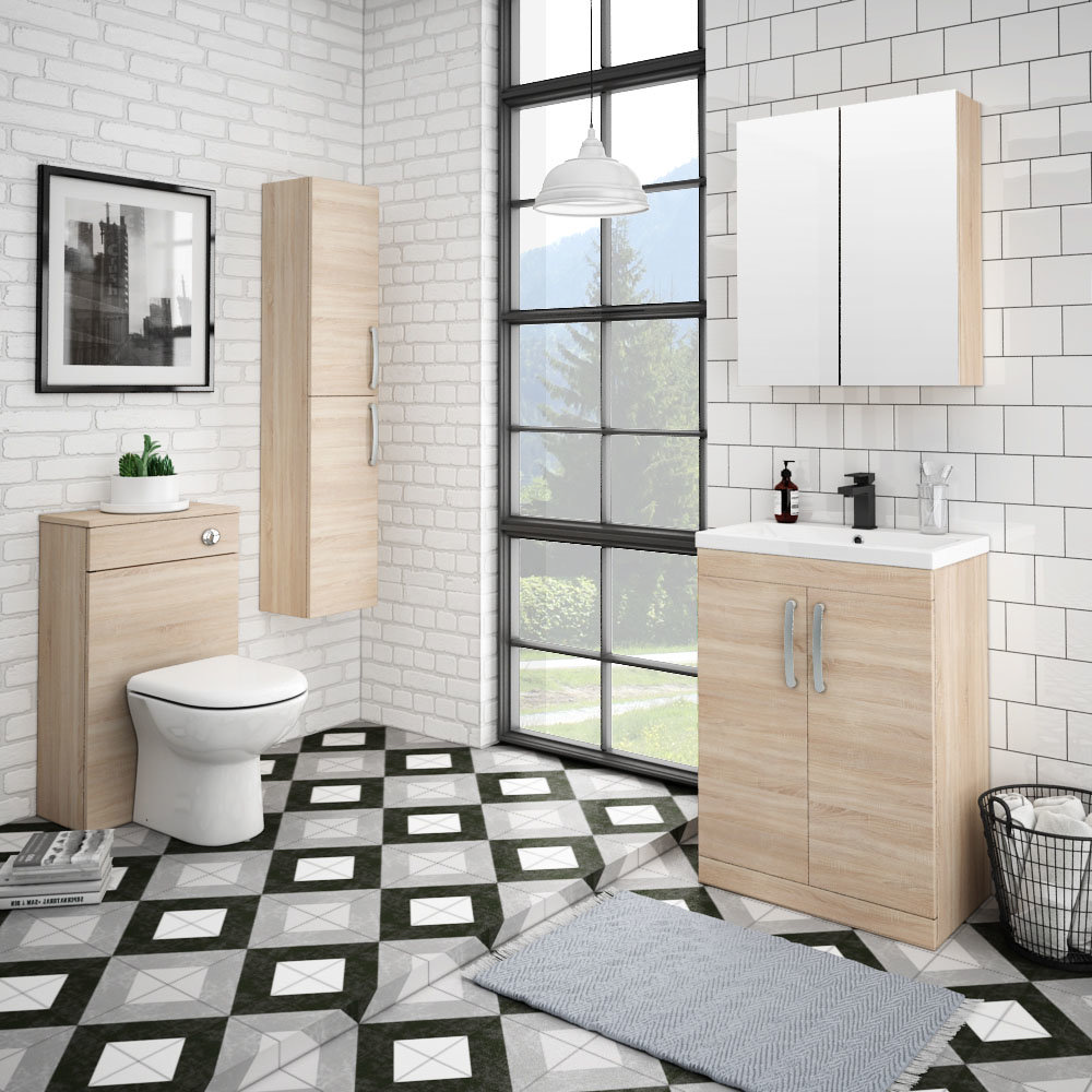 Brooklyn Natural Oak 600mm Bathroom Mirror 2 Door Victorian