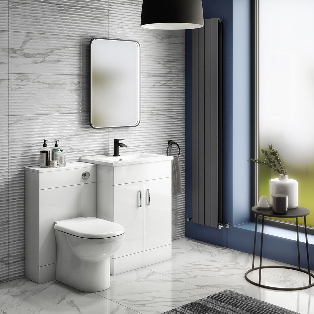 Toreno 1100mm Gloss White Vanity Unit Bathroom Suite - Depth 400/200mm