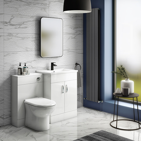 Modern Cloakroom Suite with Basin Storage Unit & Toilet 400mm Gloss White Bathroom 