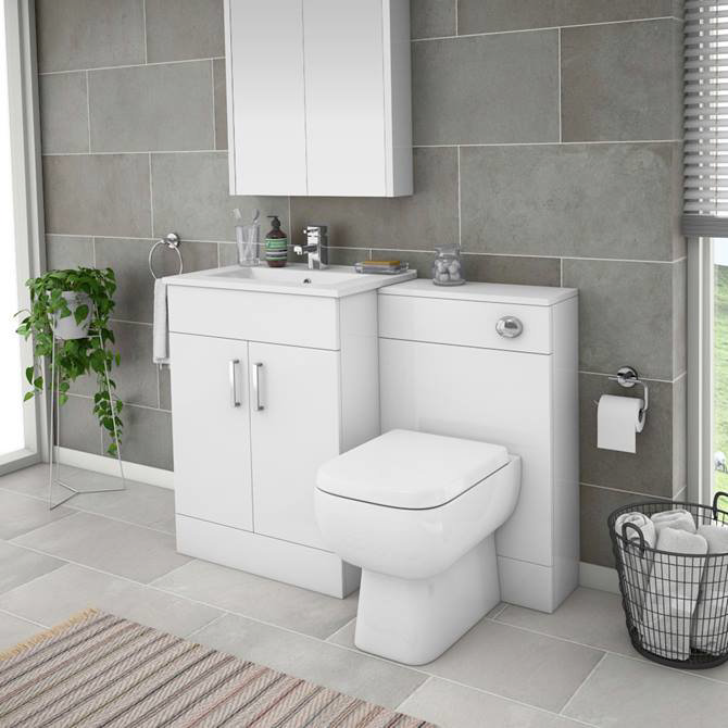 Turin 1100mm Gloss White Vanity Unit Bathroom Suite - Depth 400/200mm ...