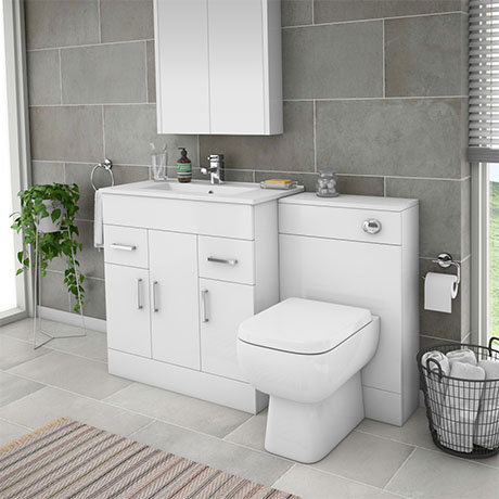 Turin 1300mm Gloss White Vanity Unit, Bathroom Vanity Sink And Toilet Units