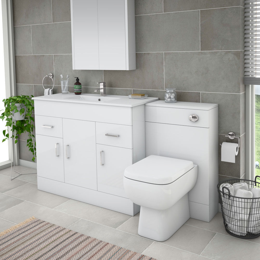 Turin 1500mm Gloss White Vanity Unit Bathroom Suite - Depth D400 200mm 