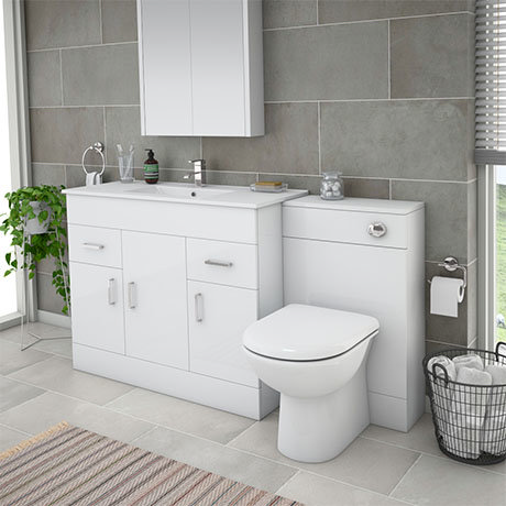 Turin 1500mm Gloss White Vanity Unit Bathroom Suite Depth D400 200mm At Victorian Plumbing Uk