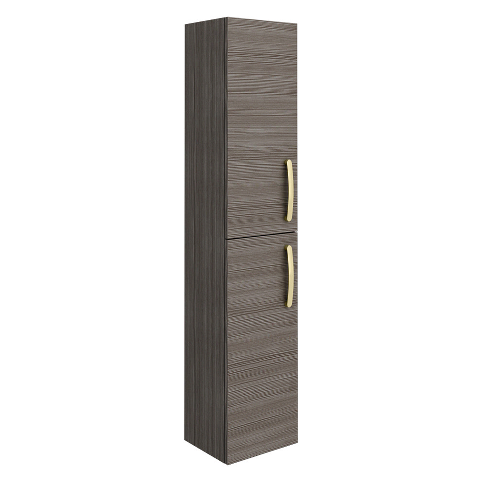 Brooklyn Grey Avola Wall Hung Tall Storage with Brushed Brass