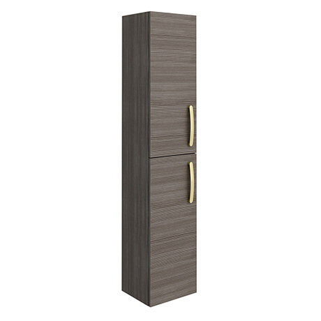 Brooklyn Grey Avola Wall Hung Tall Storage Cabinet with Brushed Brass Handles