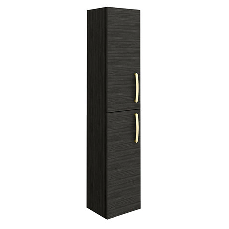 Brooklyn Black Wall Hung Tall Storage Cabinet with Brushed Brass Handles
