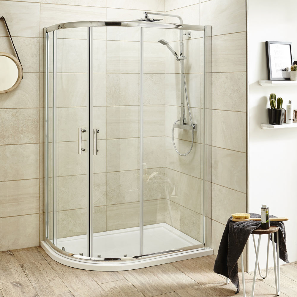 Turin 8mm Offset Quadrant Shower Enclosure - Close up image of a stunning quadrant shower enclosure in a modern bathroom