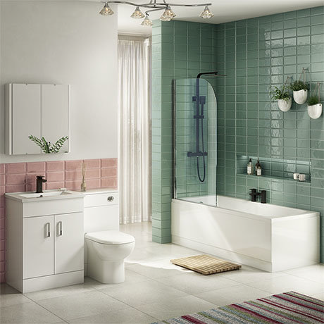 Toreno Gloss White Vanity Unit Suite + Single Ended Bath (3 Bath Size Options)