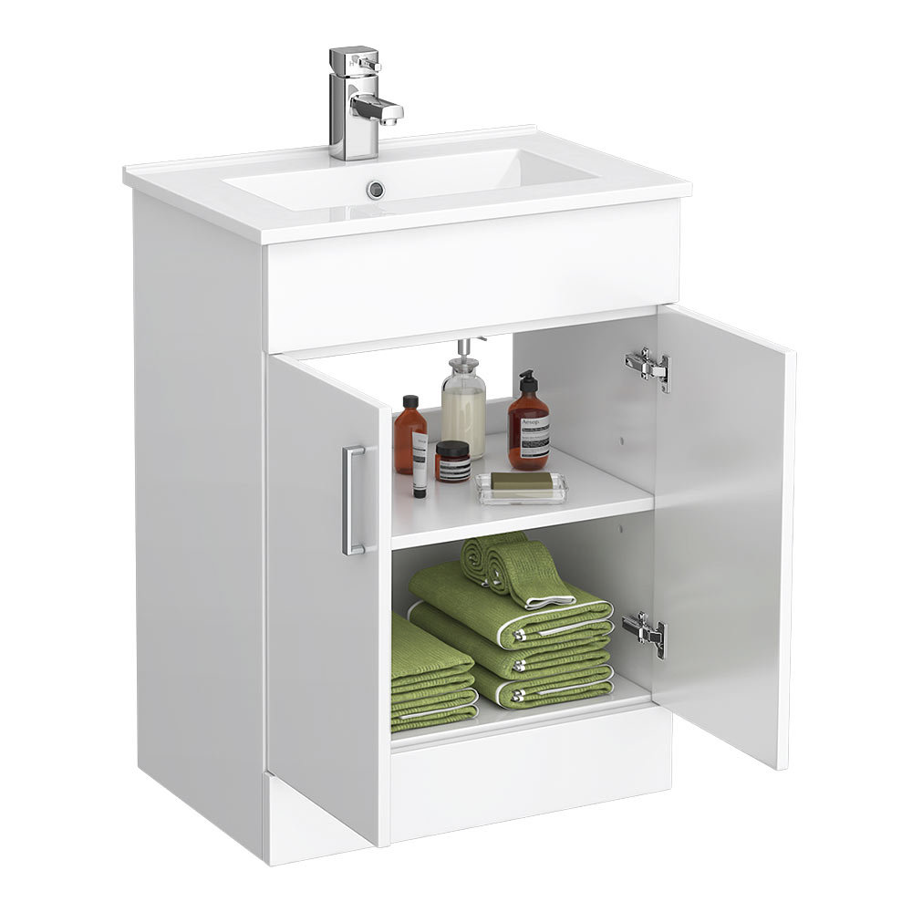 Toreno High Gloss White Vanity Unit Bathroom Suite with Square Shower ...