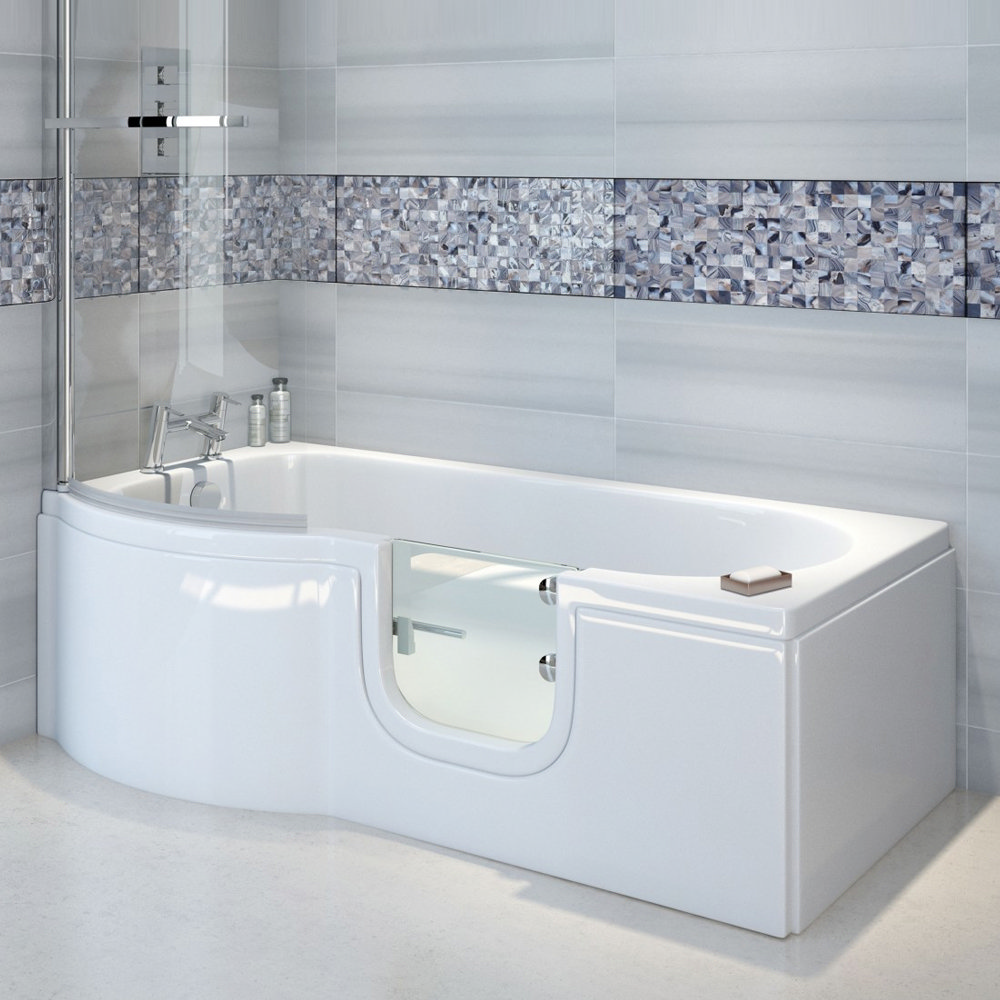 Milton Luxury Walk In 1675mm P Shaped Bath inc. Screen, Front + End Panels