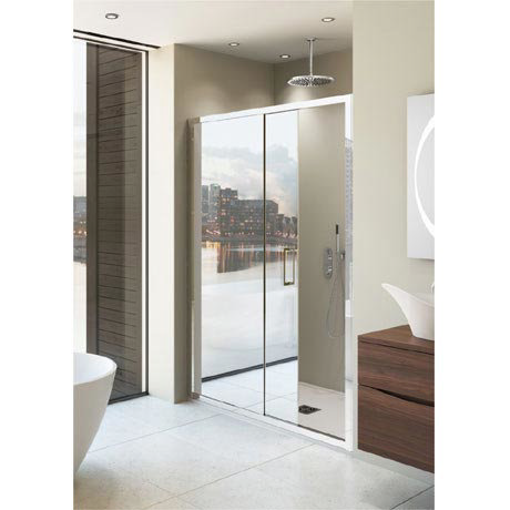 Simpsons Elite Mirrored Single Slider Shower Door 5 Size