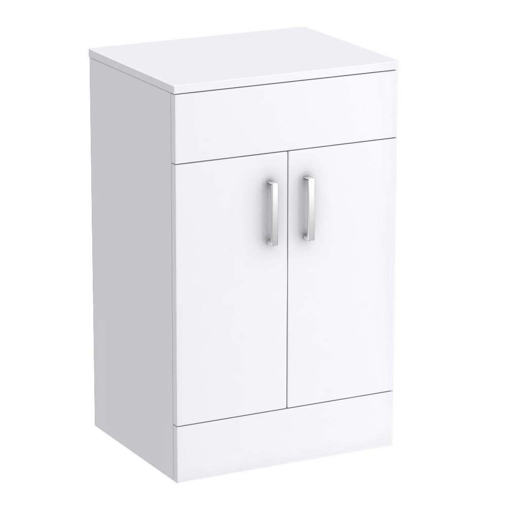 Toreno Floor Standing Countertop Vanity Unit - Gloss White - 505mm with Chrome Handles
