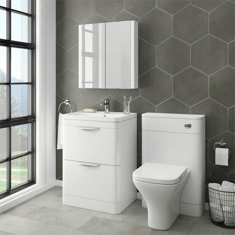 Monza Modern White Sink Vanity Unit Toilet Package